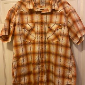 Lucky Brand Orange and White Plaid Button Down Shirt
